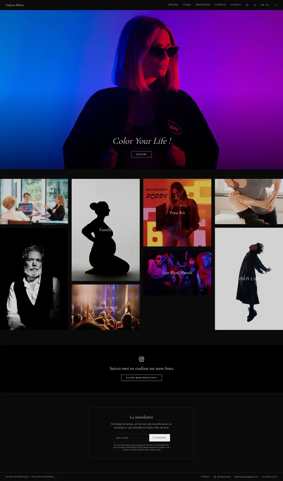 Page d’accueil photographique d’INDYANASTUDIO